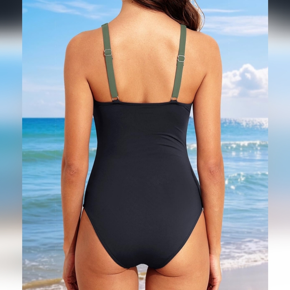 TEMPT ME Olive and Black Women's One-Piece Swimsuit - Picture 2 of 9